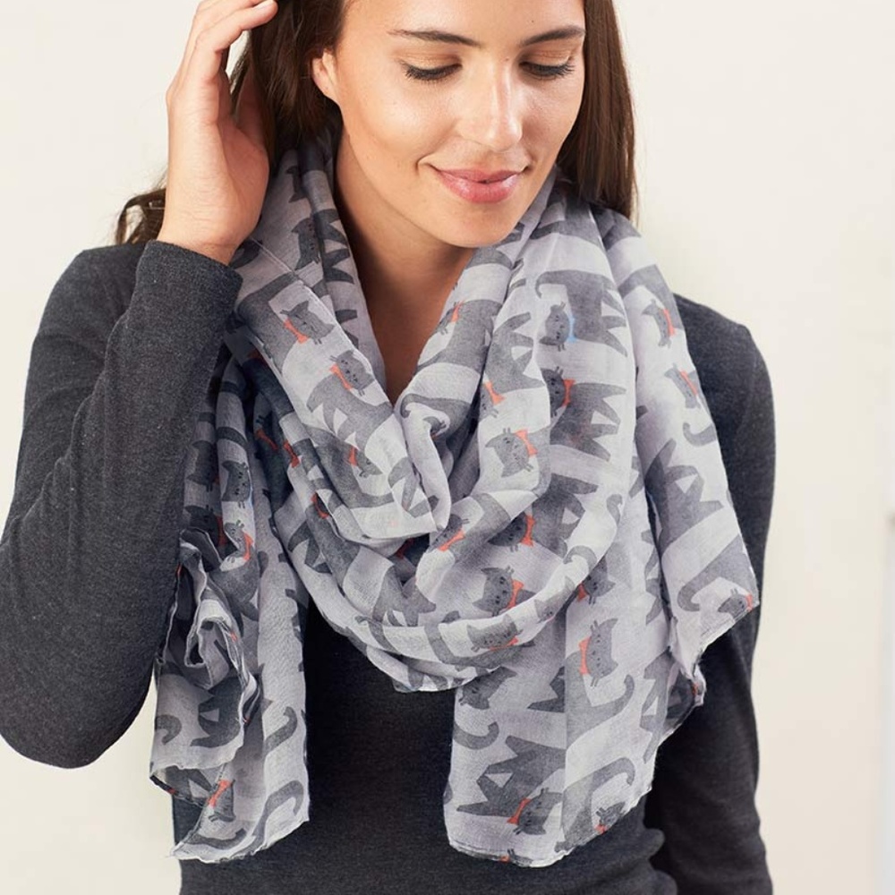 gray red cat lovers cat print Scarf